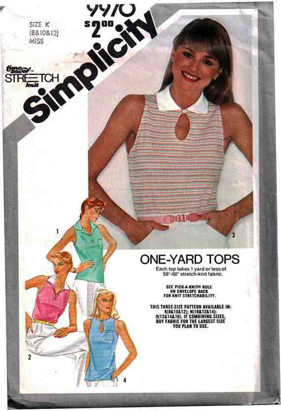 Simplicity 9970 Tops with cut in armholes Size: K 8-10-12 Uncut Sewing ...