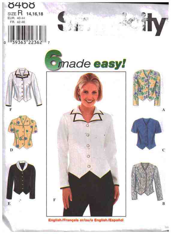 Simplicity 6468 Tops Size: Z 20-22-24 Uncut Sewing Pattern
