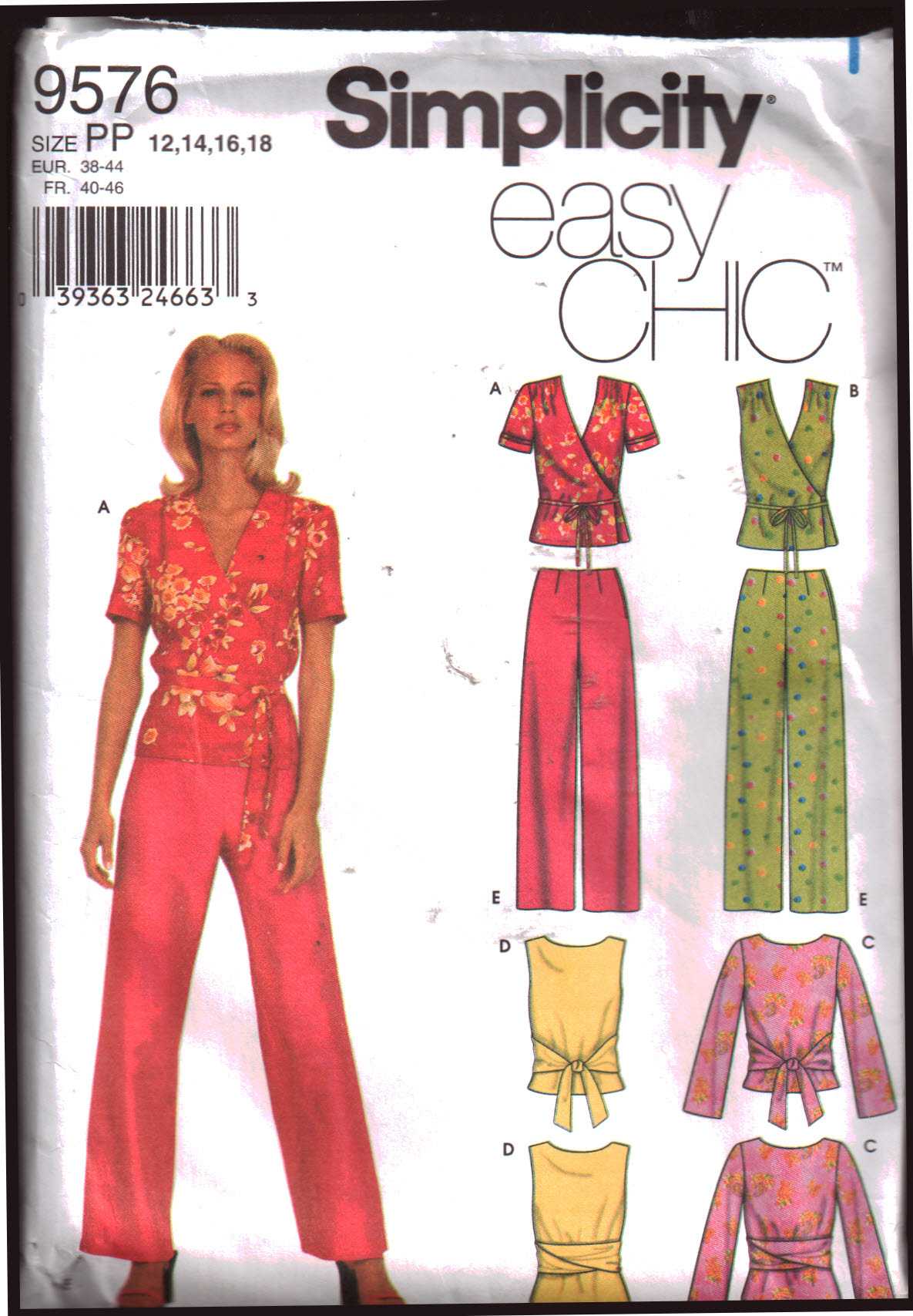 Simplicity 9576 Misses' Tops and Pants Size: PP 12,14,16,18 Used Sewing ...