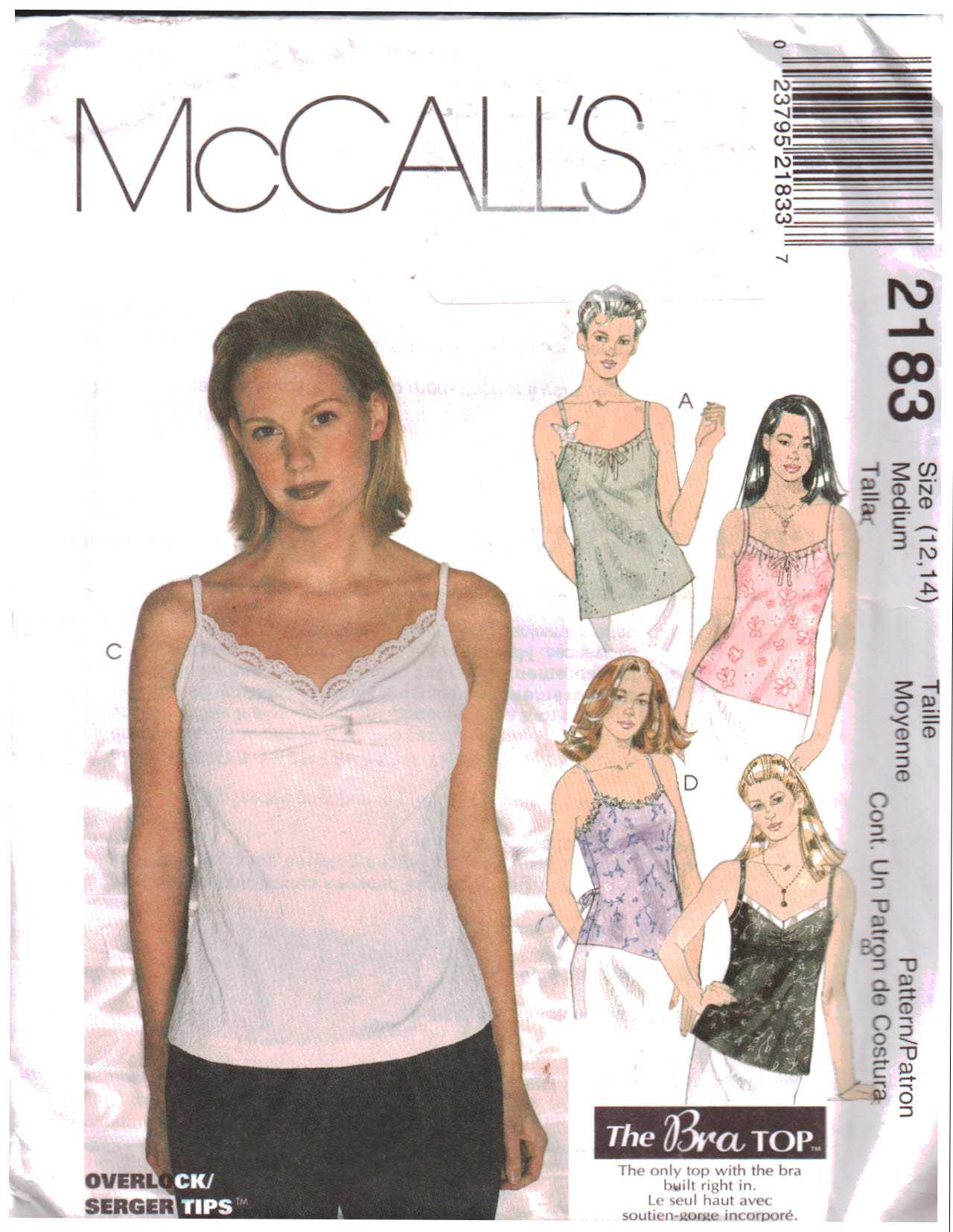 McCall's 2183 Tops With Built-In Bra - For Stretch Knits Size: 8,10 ...