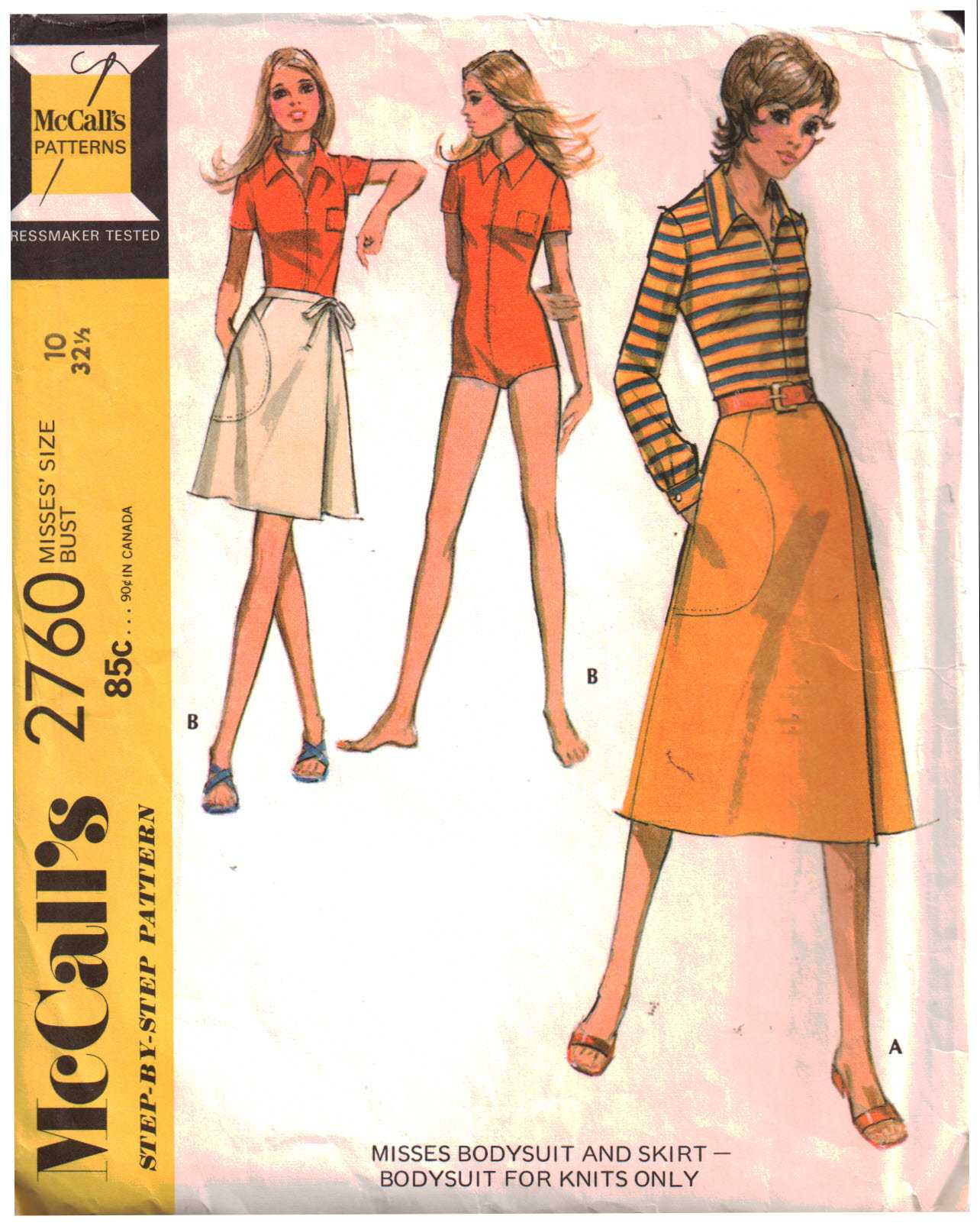 McCall's 2760 Bodysuit, Skirt Size: 10 Bust 32.5 Used Sewing Pattern