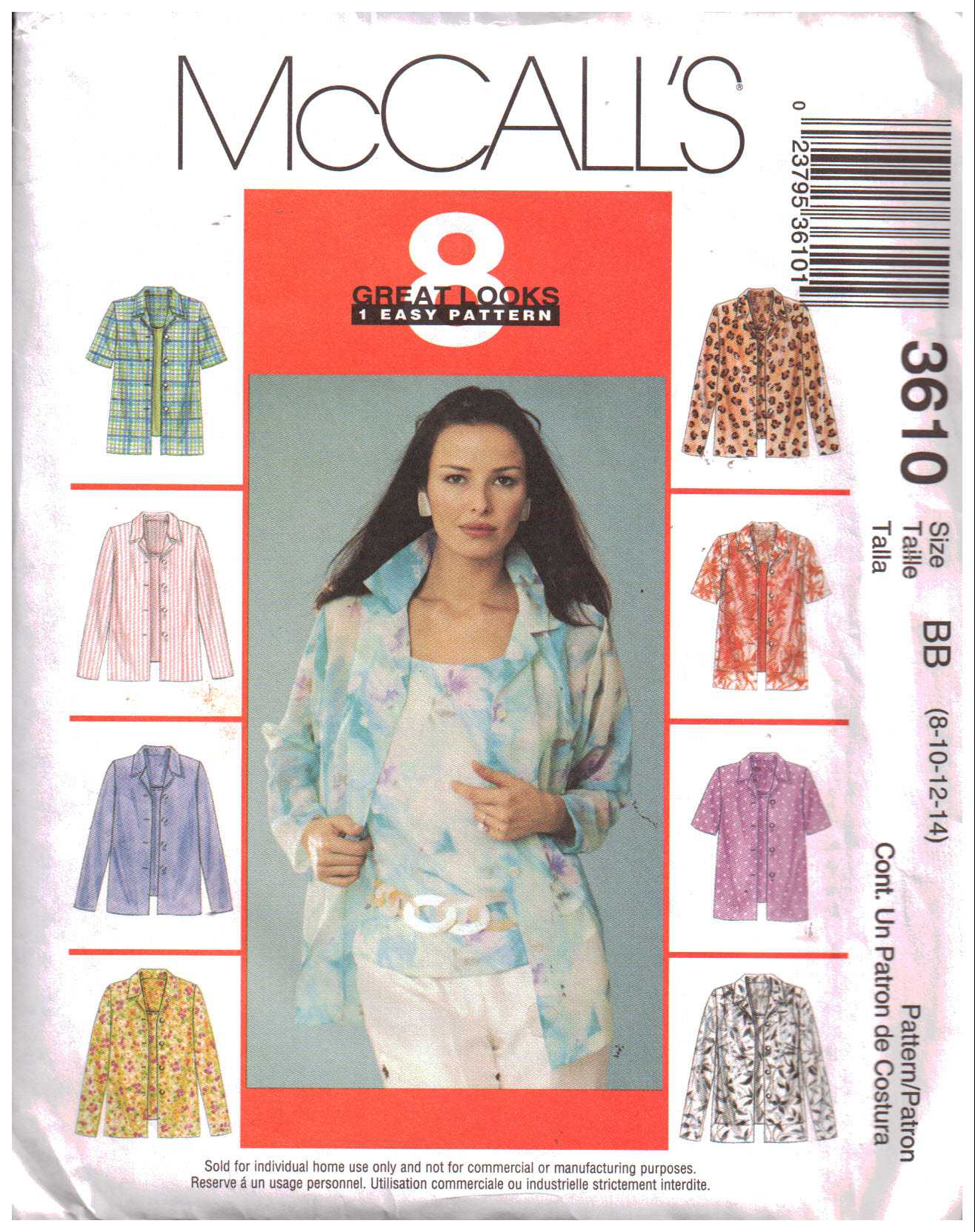 McCall's 3610 Shirts, Tops Size: BB 8-10-12-14 or FF 16-18-20-22 Uncut ...