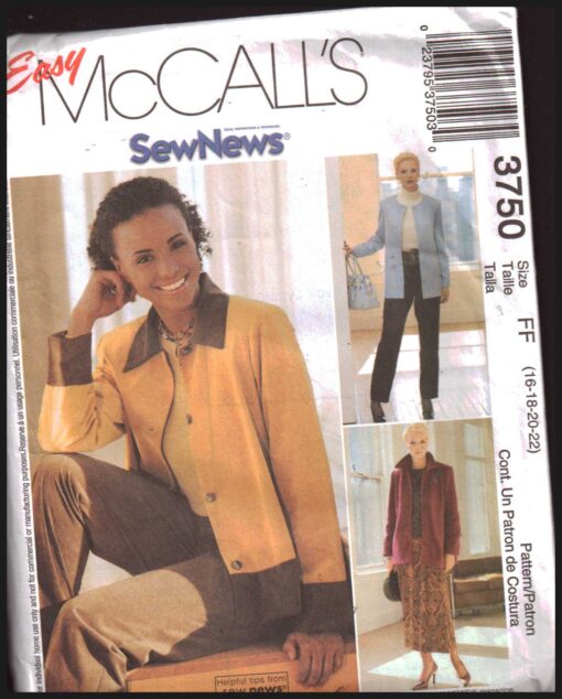 McCall's 3750 Jacket in two lengths, Pants, Pull-on Skirt Size: FF 16 ...