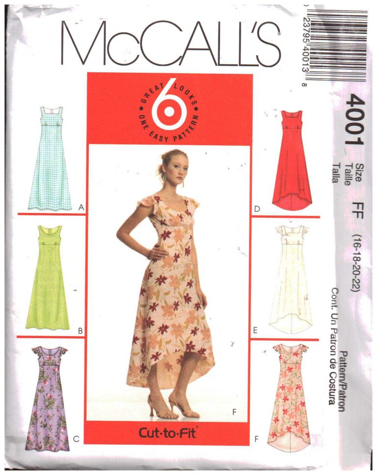 McCall's 4001 Dresses Size: FF 16-18-20-22 or BB 8-10-12-14 Uncut ...