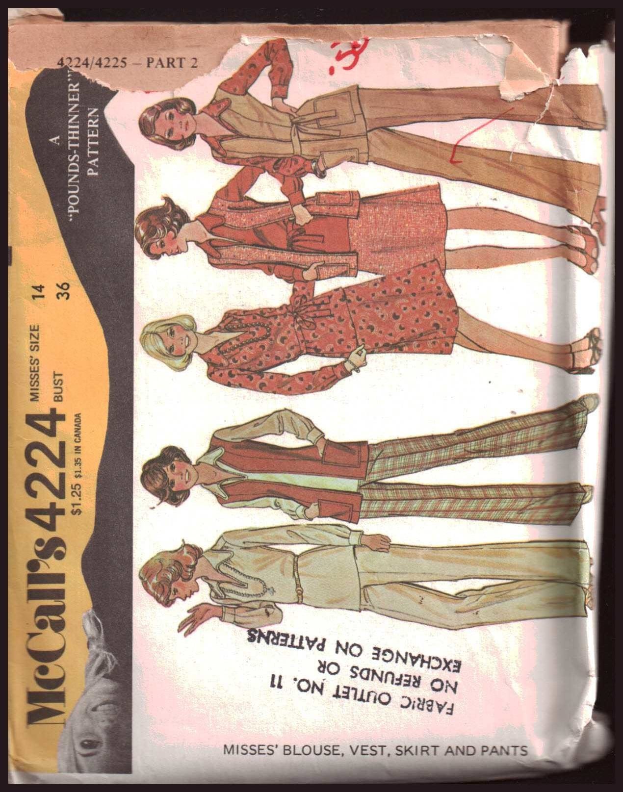McCall's 4224 Suit - Blouse, Vest, Skirt, Pants Size: 14 Bust 36 Used Sewing  Pattern