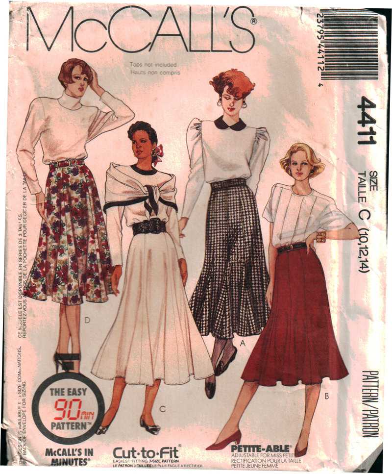 McCall's 4411 Skirt, Belt Size: C 10-12-14 Uncut Sewing Pattern