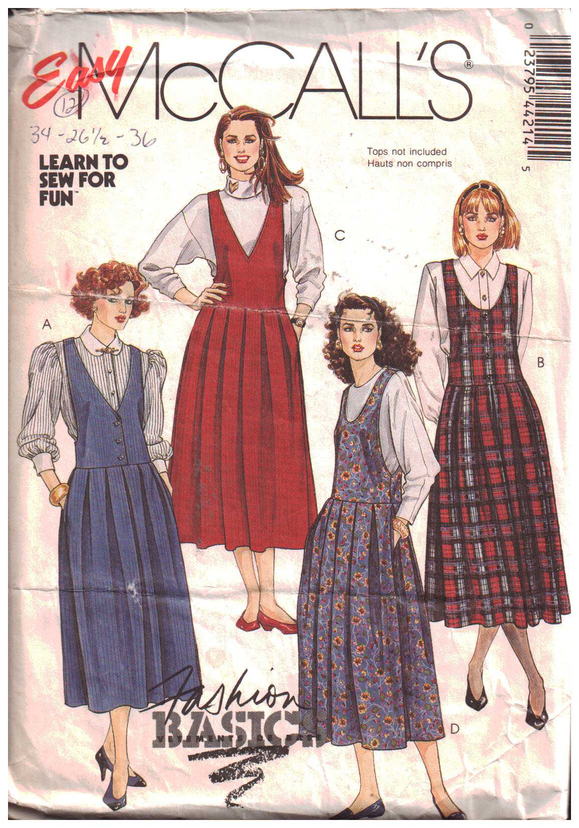 McCall's 4421 Jumpers Size: 12 or 8 Used Sewing Pattern