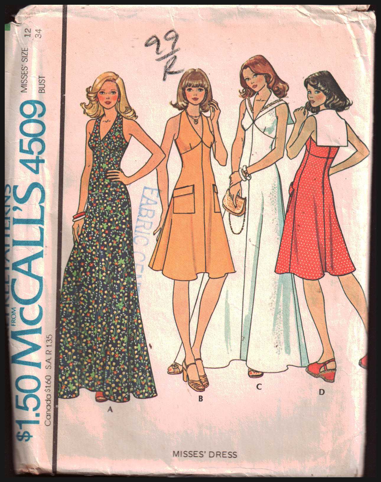 McCall's 4509 Dress Size: 12 Used Sewing Pattern
