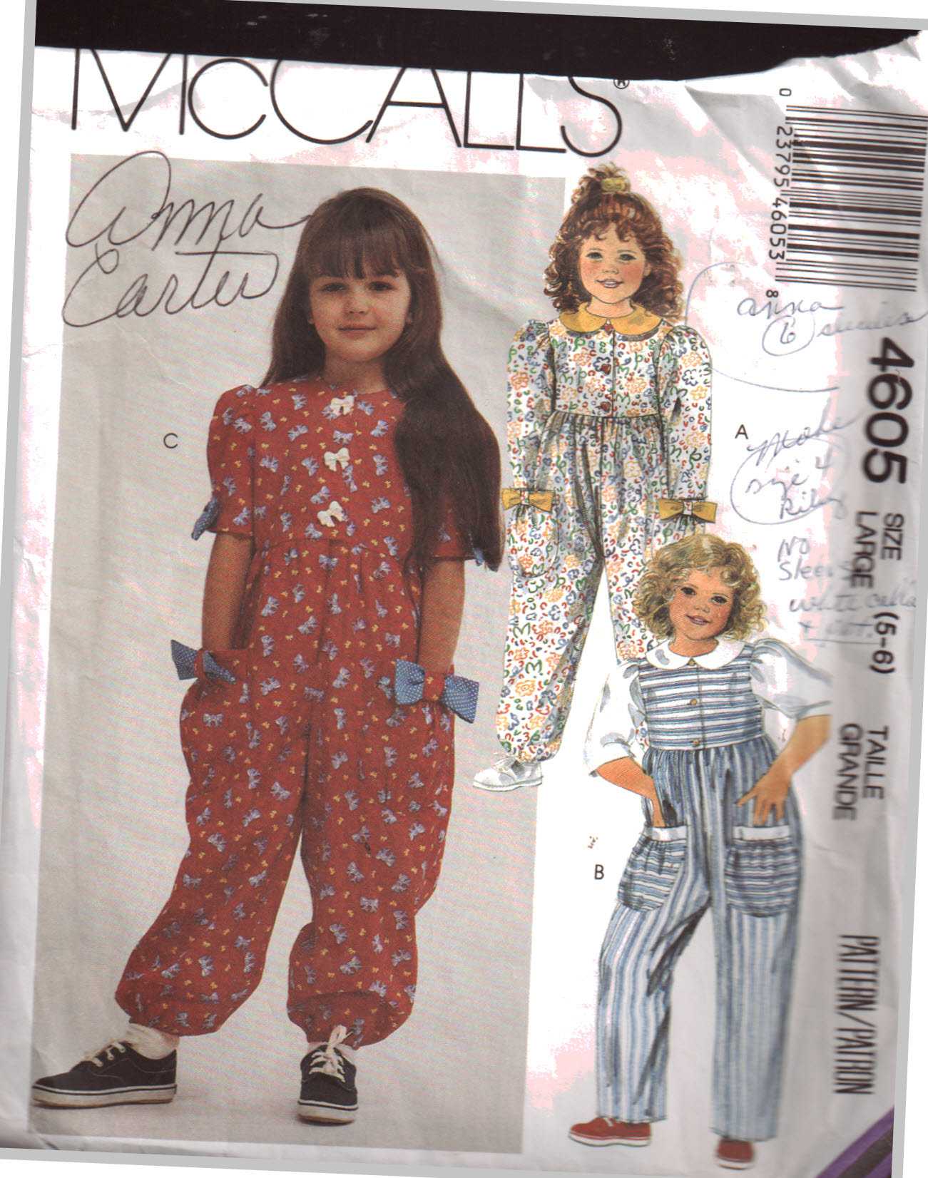 McCall's 4605 Girls Jumpers Size: 5-6 Used Sewing Pattern