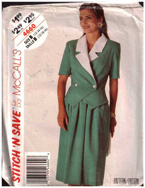 McCall's 4660 Unlined Jacket, Skirt Size: B 12-14-16 Used Sewing Pattern