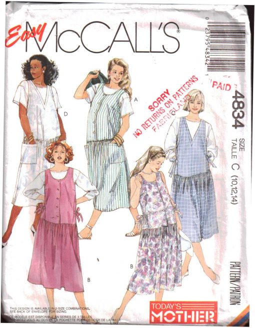 McCall's 4834 Maternity Jumper, Sundress, Top Size: C 10-12-14 Used ...