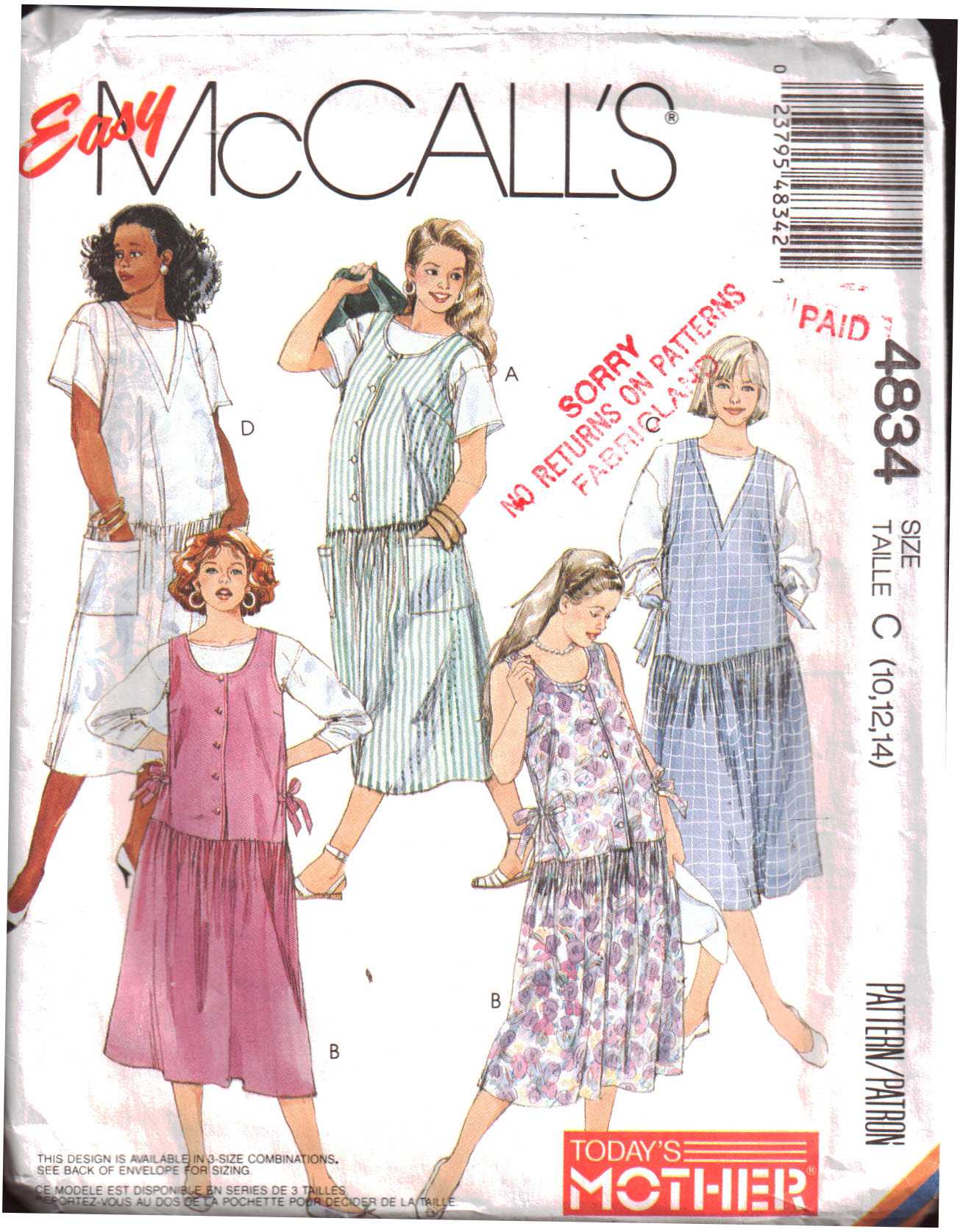 McCalls 8654 McCalls 8908 Sewing Patterns Set of Two Maternity Jumper Jumpsuit Pants Tunic
