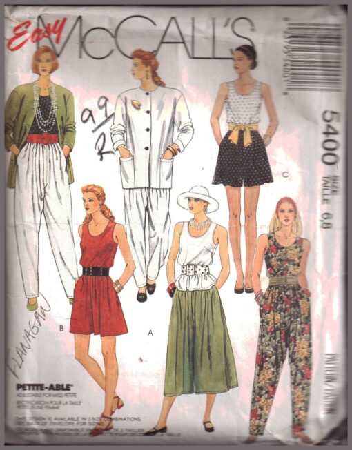 McCall's 5400 Unlined Jacket, Top, Split-Skirt, Pants Size: 6-8 Used ...
