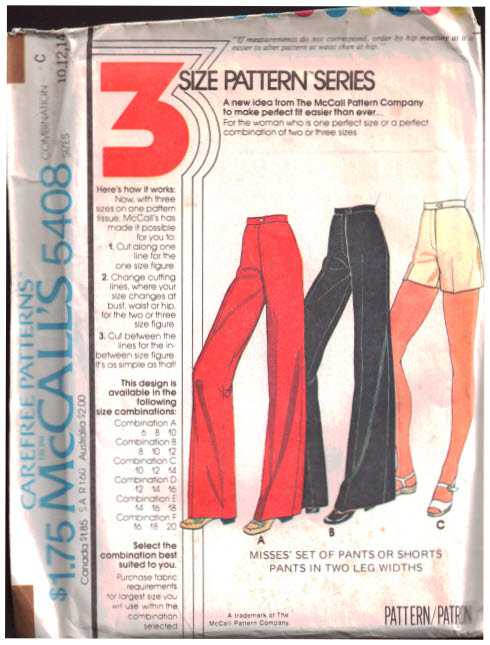 McCall's 5408 Pants, Shorts Size: B 8-10-12 Used Sewing Pattern