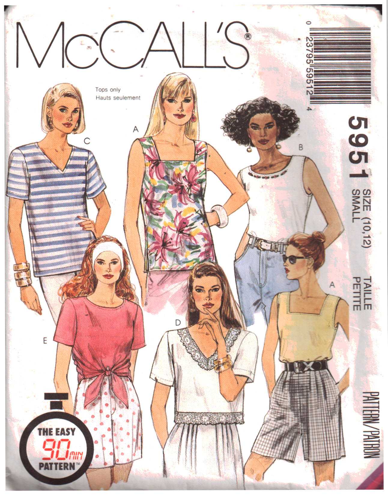 McCall's 5951 Tops Size: 10-12 Used Sewing Pattern