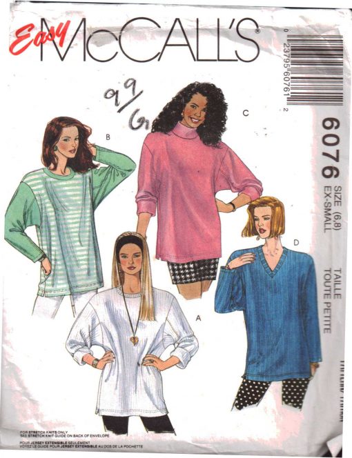McCall's 6076 Tunic Size: 6-8 Used Sewing Pattern
