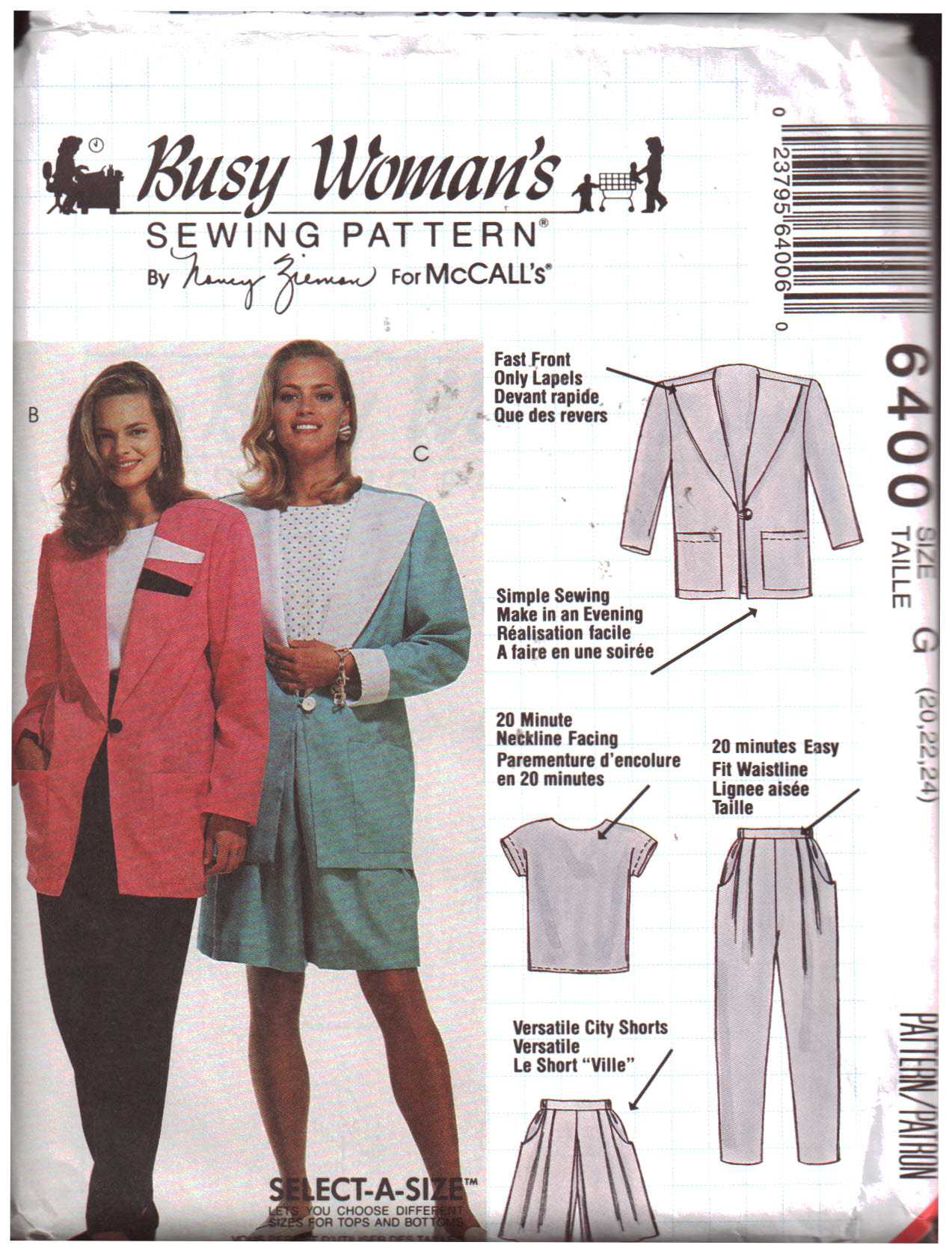McCall's 6400 Jacket, Top, Pants, Shorts Size: B 8-10-12 or D 12-14-16 ...