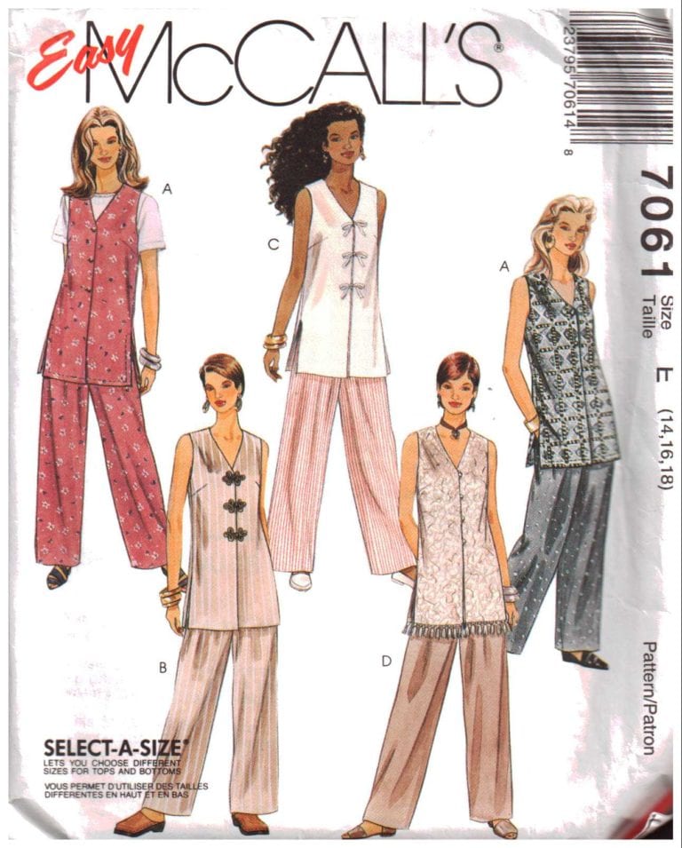 McCall's 7061 Unlined Vest, Pants Size: C 10-12-14 Uncut Sewing Pattern