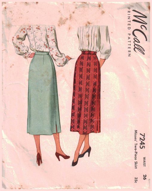 McCall's 7245 Skirt Size: Waist 26 Used Sewing Pattern