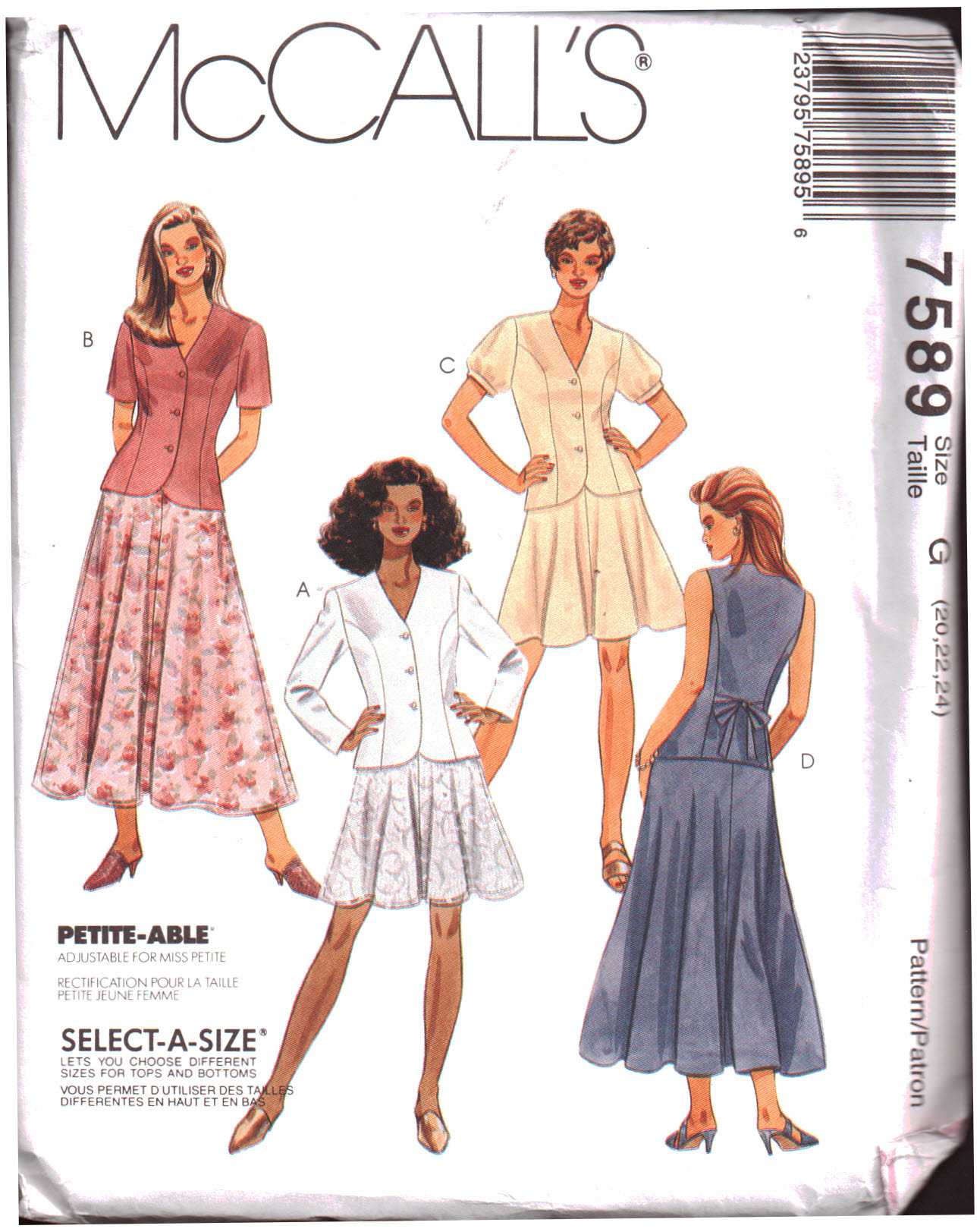 McCall's 7589 Jacket, Unlined Vest, Pull-on Skirt in two lengths Size ...