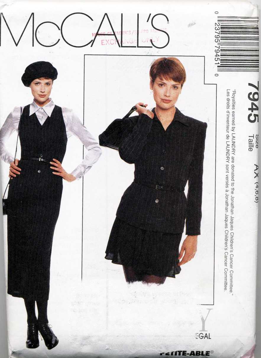 McCall's 7945 Lined Jacket, Bias Skirt, Jumper, Blouse Size: AX 4-6-8 Uncut  Sewing Pattern