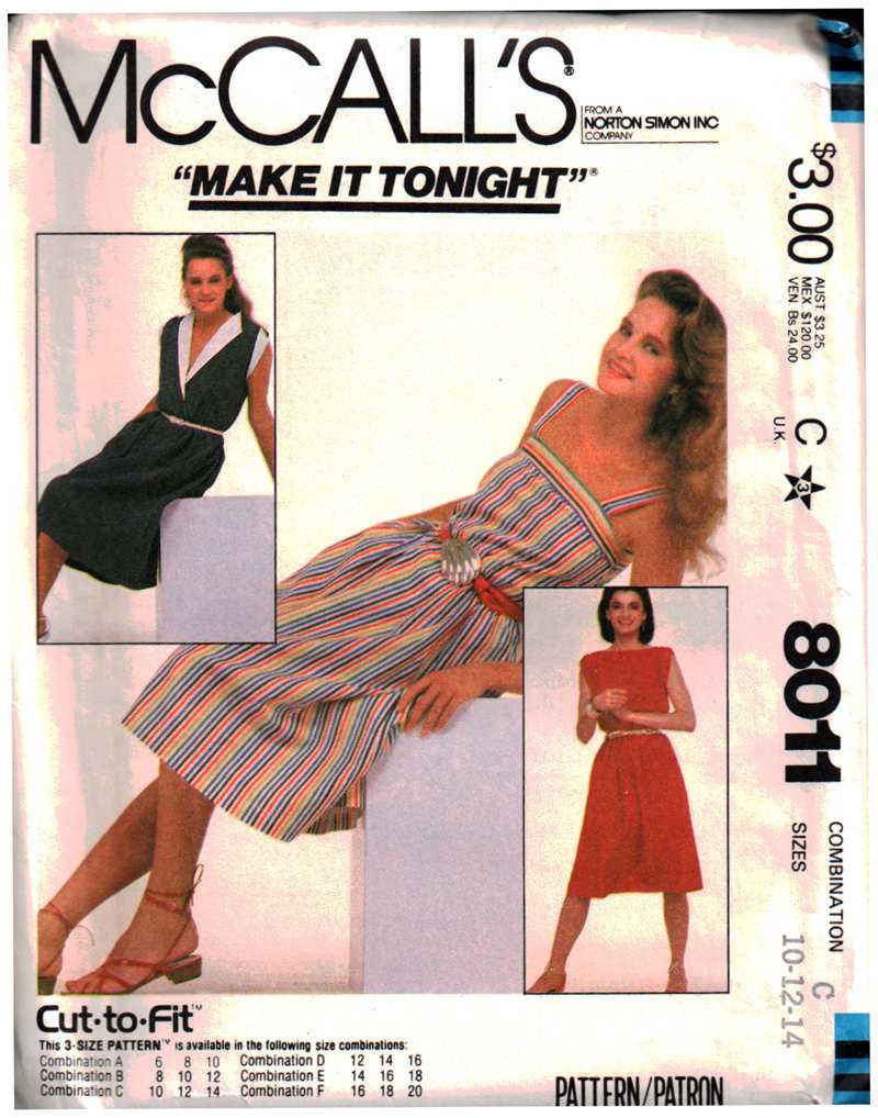 McCalls Sewing Pattern For Women, Size 10, 12, 14, Cut To Fit Dresses UNCUT