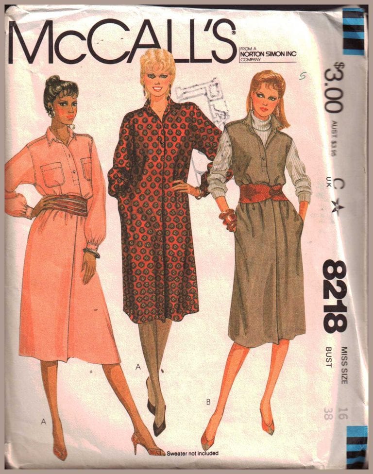 McCall's 8218 Dress, Jumper Size: 16 Bust 38 Used Sewing Pattern