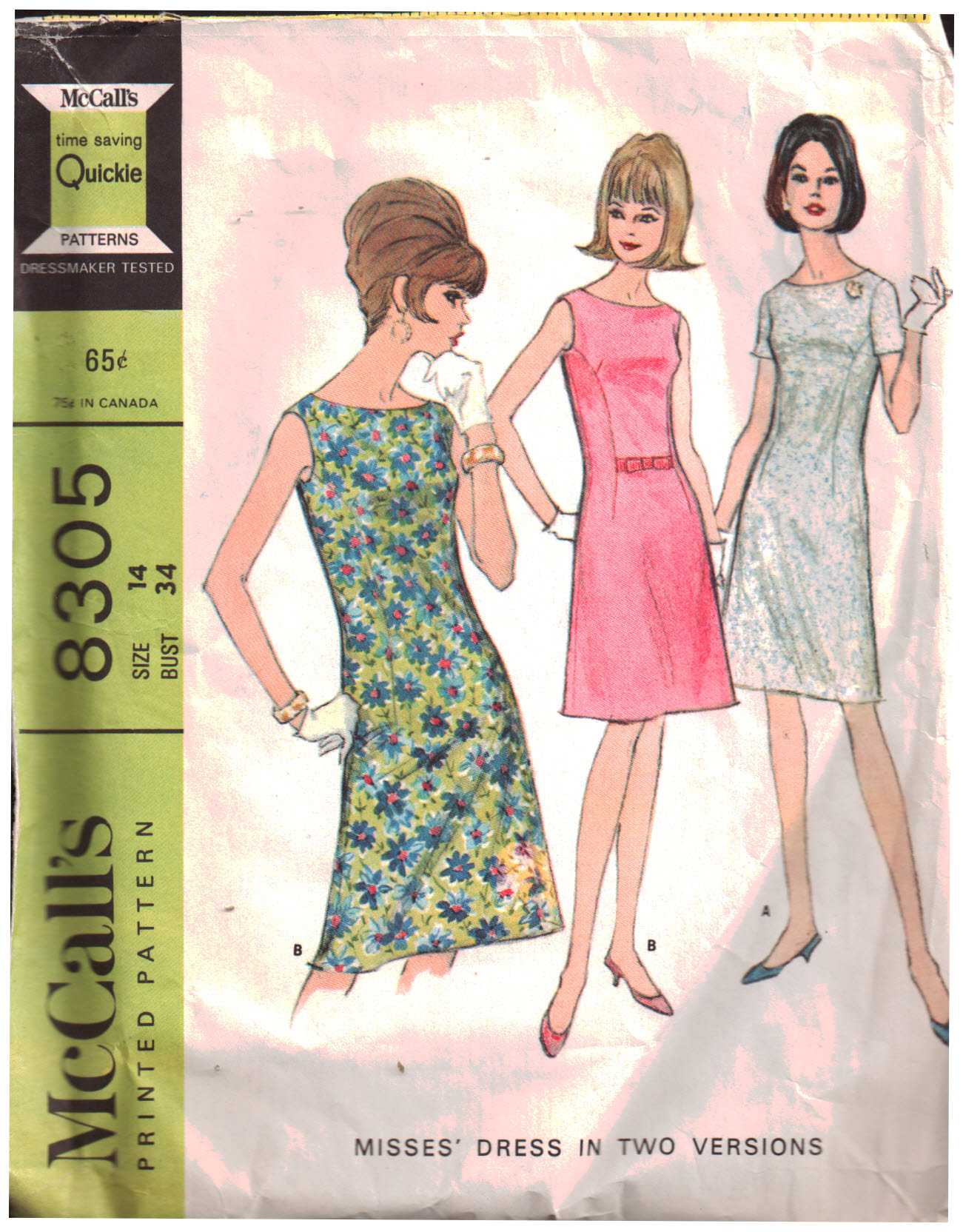 McCalls Sewing Pattern 1960s Long Waisted Dress or Jumper Size 14 Bust 34  Cut