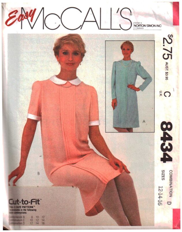 McCalls Sewing Pattern For Women, Size 10, 12, 14, Cut To Fit Dresses UNCUT