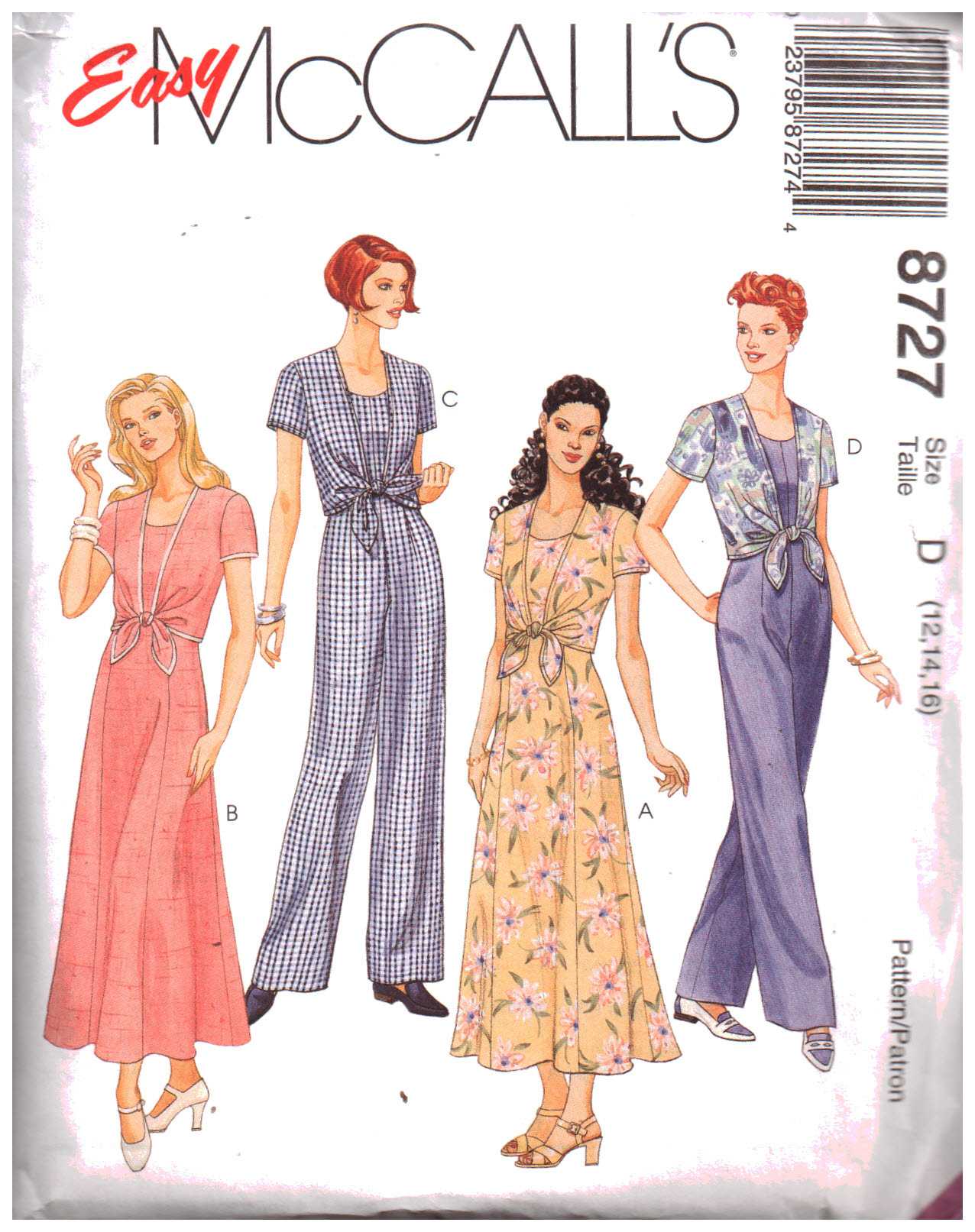 McCall's 8727 Dress, Jumpsuit Size: D 12-14-16 Uncut Sewing Pattern