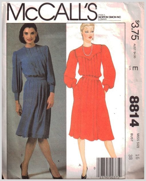 McCall's 8814 Dress Size: 16 Bust 36 Used Sewing Pattern
