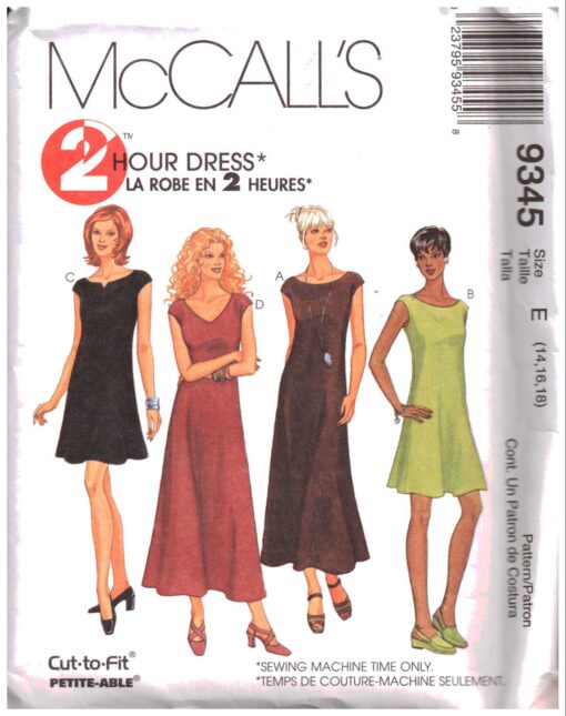 McCall's 9345 Dress in two lengths Size: B 8-10-12 Used Sewing Pattern
