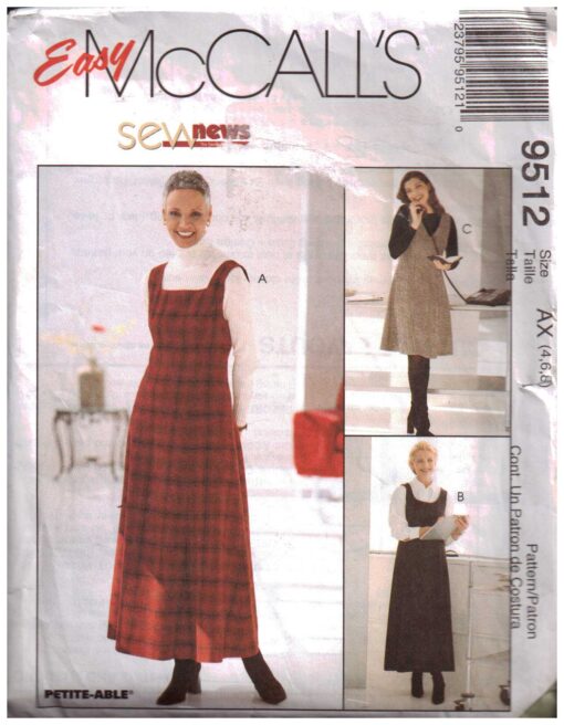 McCall's 9512 Jumper in two lengths Size: AX 4-6-8 Used Sewing Pattern