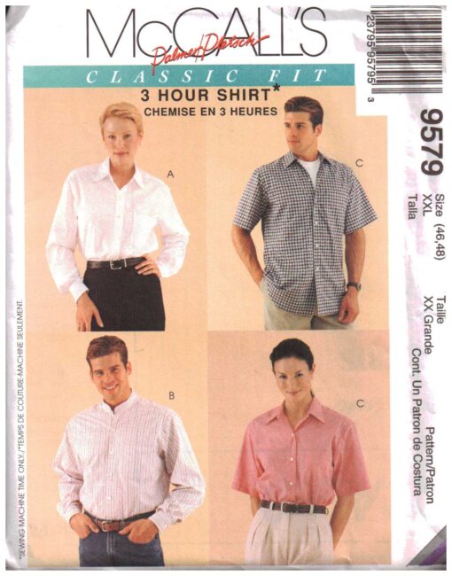 McCall's 9579 Unisex Shirts Size: 34-36 Uncut Sewing Pattern