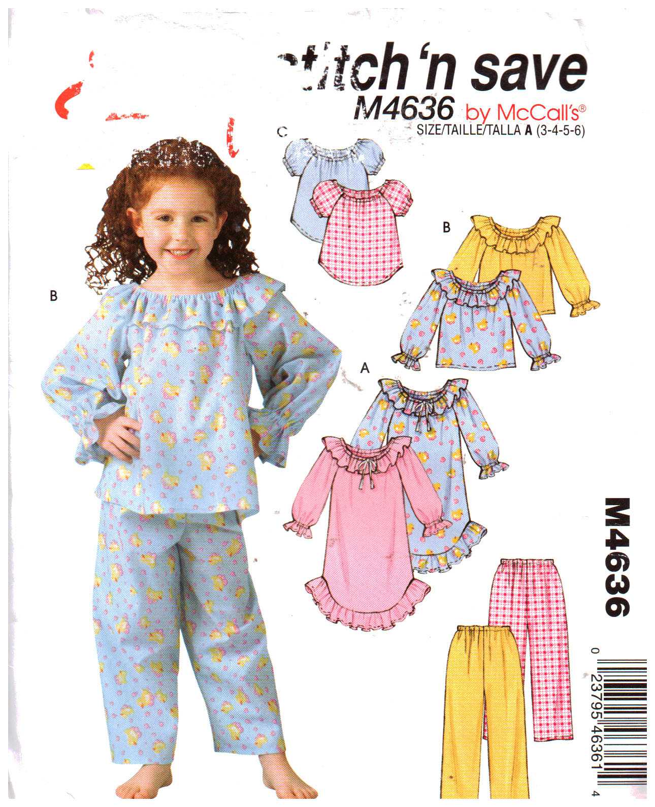 McCall's M4636 Girls Nightgown, Tops, Pants Size: A 3-4-5-6 Used Sewing ...