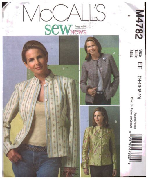 McCall's M4782 Lined Jackets Size: EE 14-16-18-20 Uncut Sewing Pattern