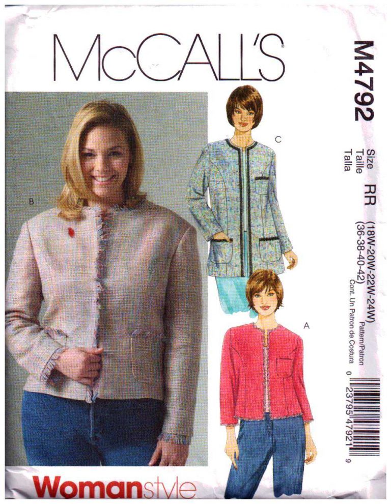 McCall's M4792 Lined Jacket in two lengths Size: RR 18W-24W Uncut ...