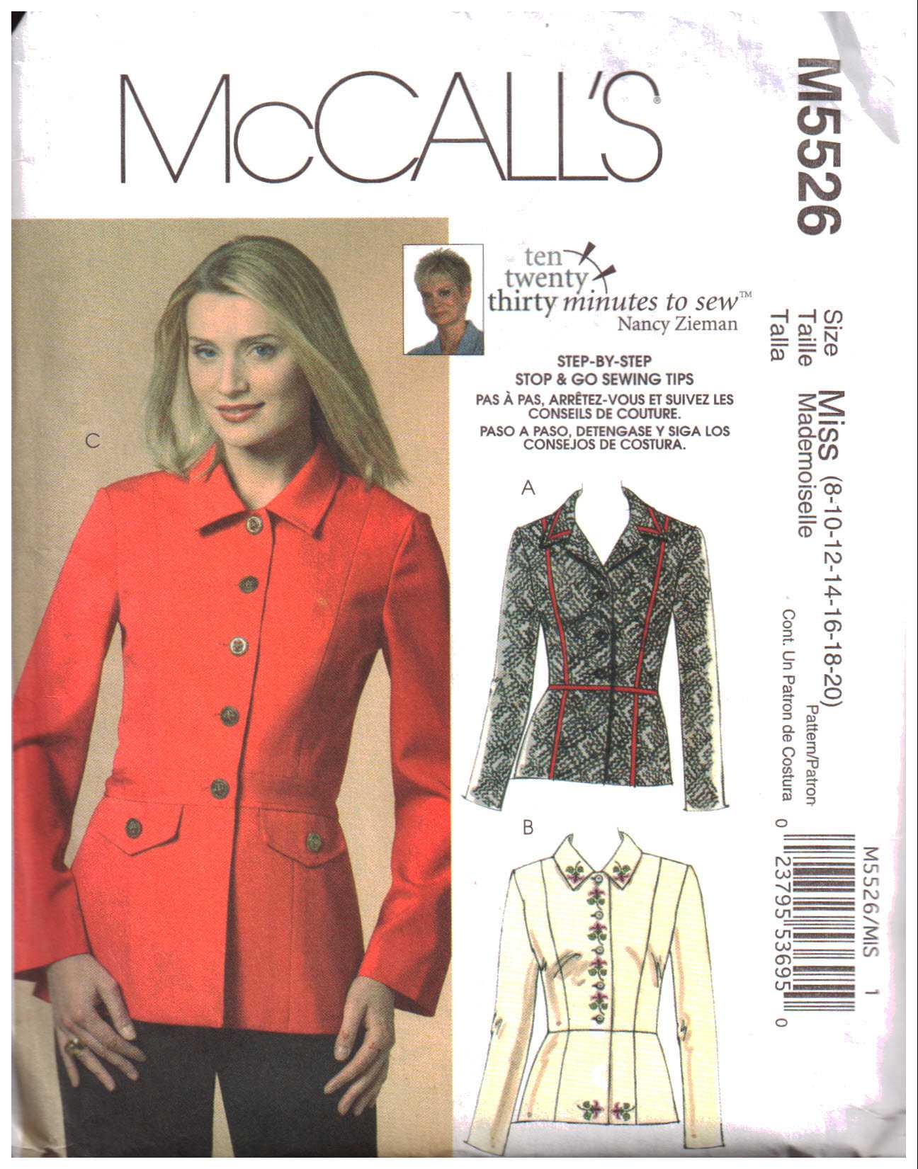 McCall's M5526 Jacket in two lengths Size: 8-10-12-14-16-18-20 Used ...