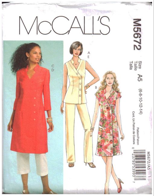 McCall's M5672 Dress, Tunic, Pants in two lengths Size: A5 6-8-10-12-14 ...