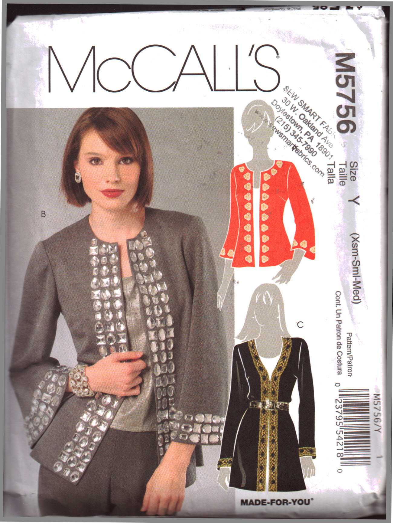 McCall's M5756 Cardigan in two lengths Size: Y Xsm-Sml-Med Used Sewing ...