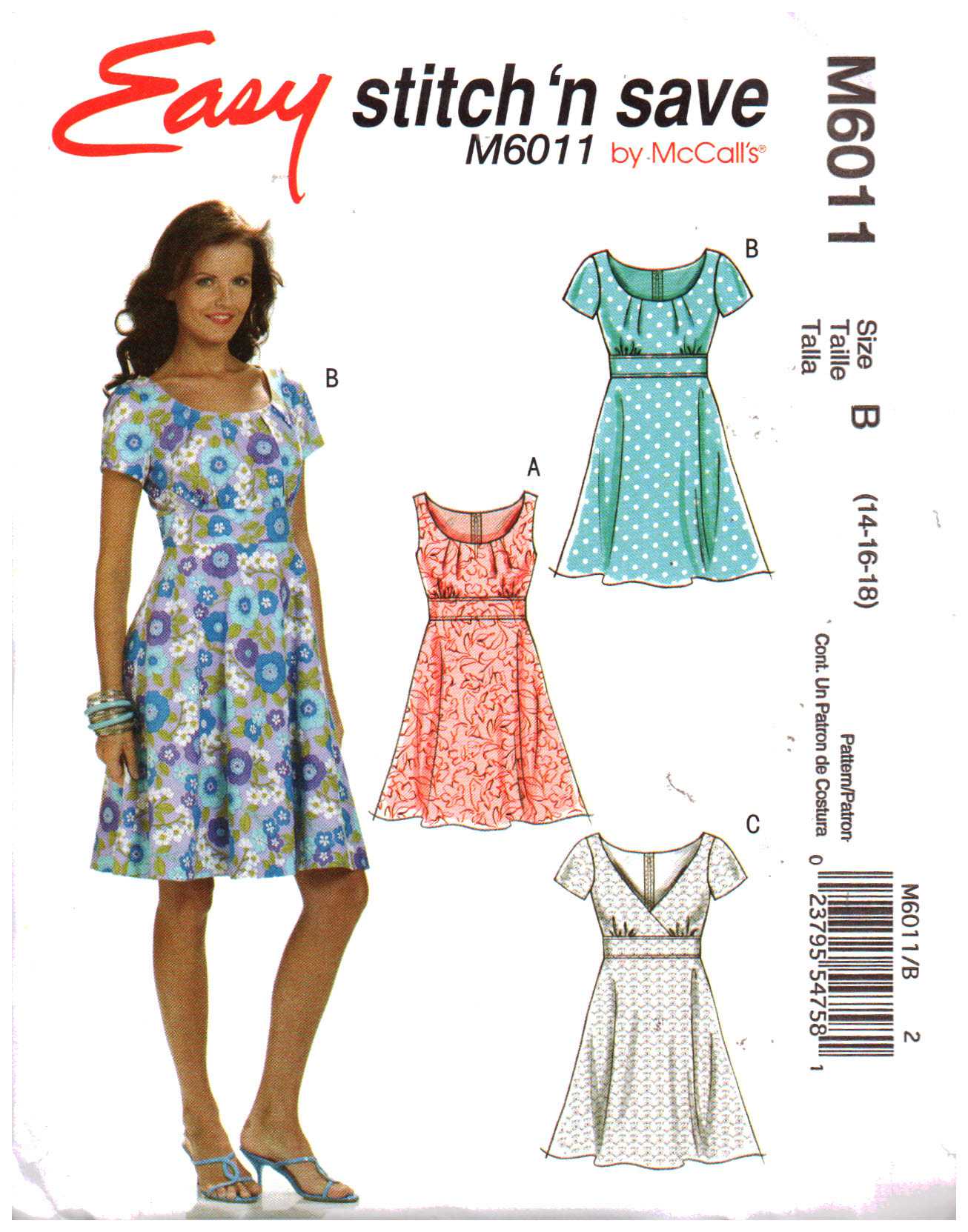 McCall's M6011 Dress Size: B 14-16-18 Uncut Sewing Pattern