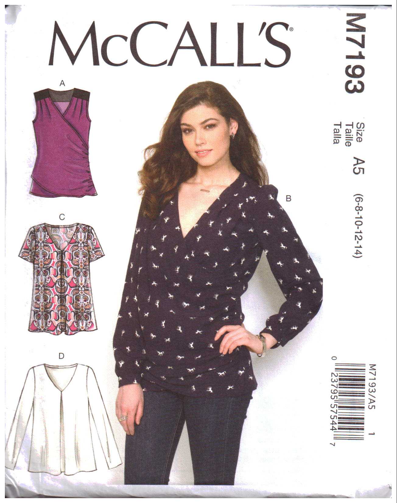 McCall's M7193 Tops Size: A5 6-8-10-12-14 Uncut Sewing Pattern