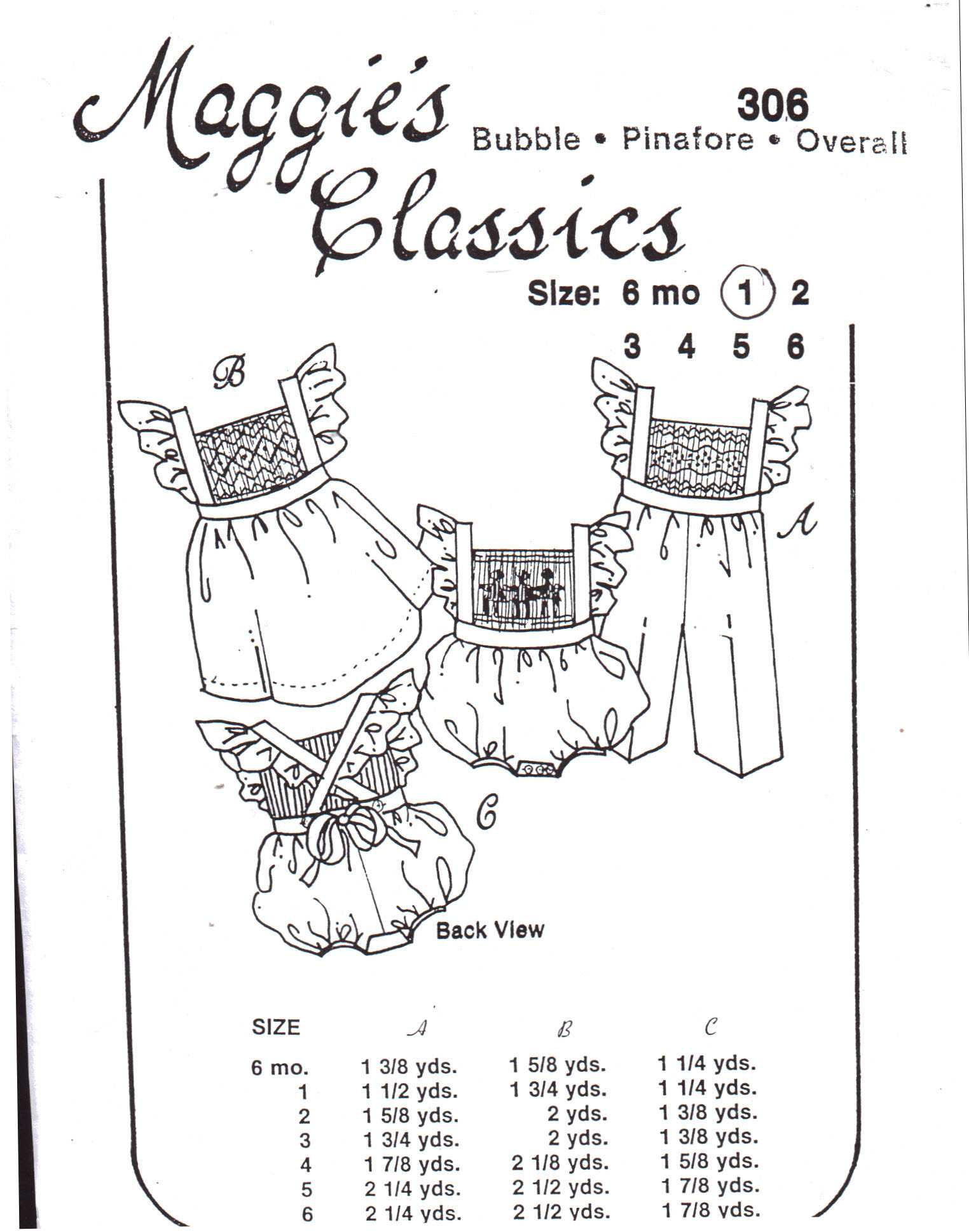 Maggie's Classics 306 Bubble, Pinafore, Overall Size: 1 Uncut Sewing ...