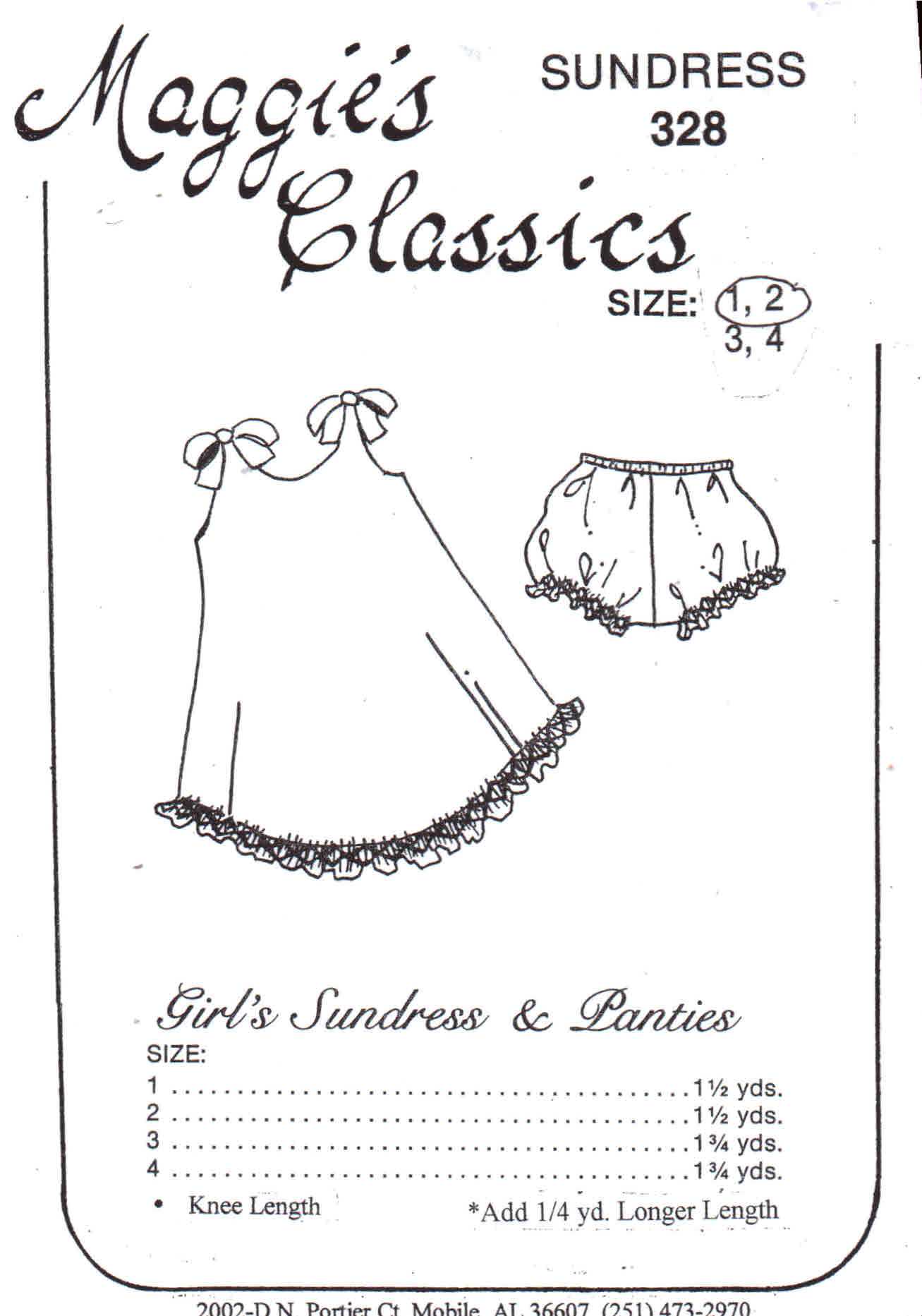 Maggie's Classics 328 Sundress Size: 1-2 Uncut Sewing Pattern