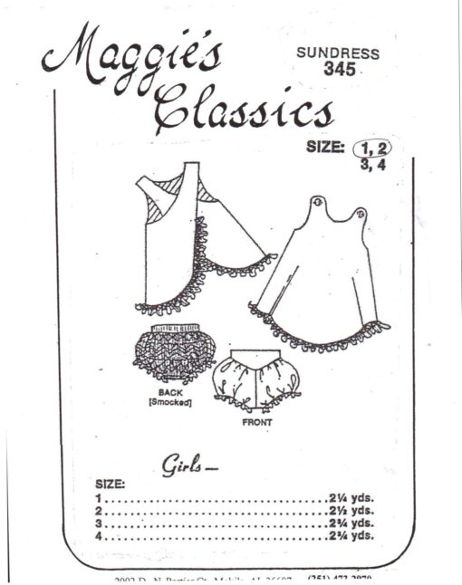 Maggie's Classics 345 Sundress Size: 1-2 Used Sewing Pattern