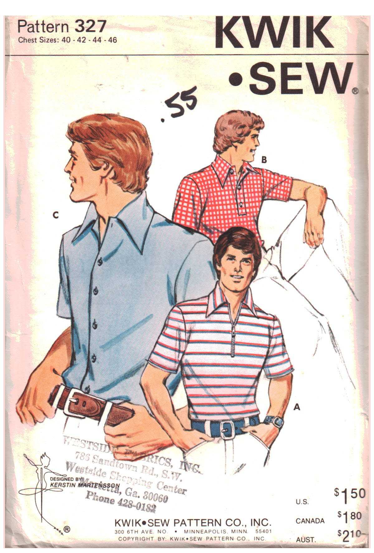 Kwik Sew 327 Men's Shirt Size: 40-42-44-46 Uncut Sewing Pattern