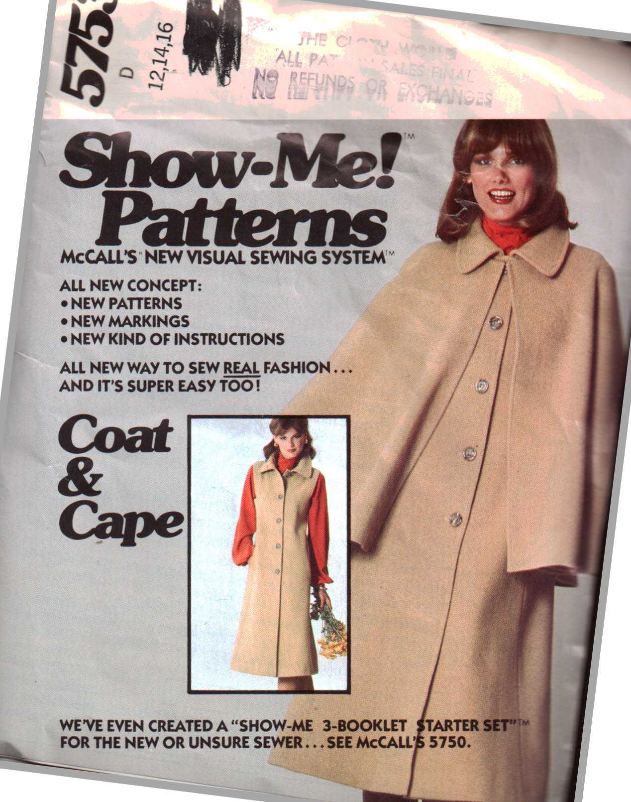 McCall's 5753 Coat, Cape Size: 12-14-16 Uncut Sewing Pattern