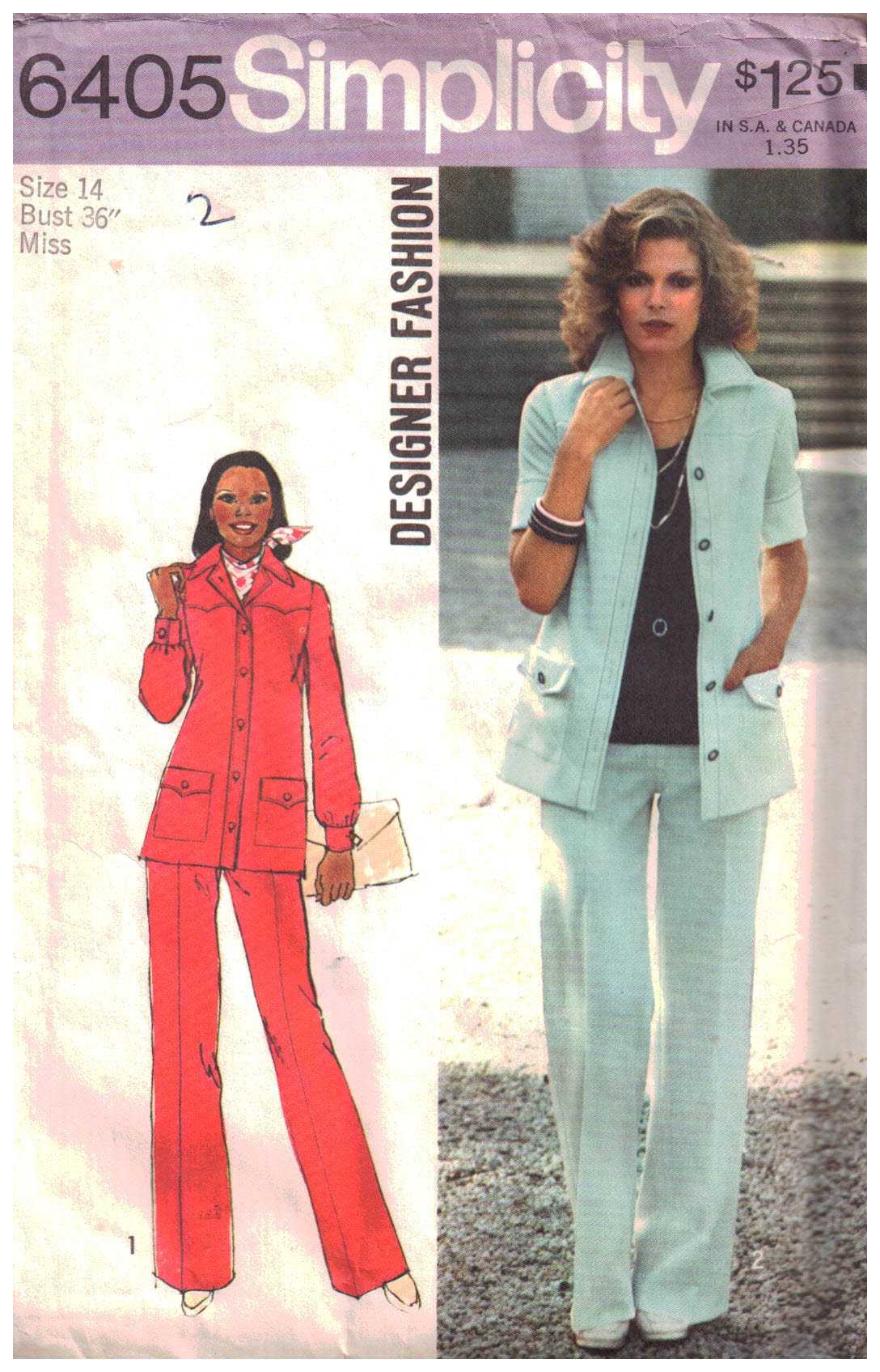 Simplicity 6405 Pantsuit Size: 14 Bust 36 Used Sewing Pattern