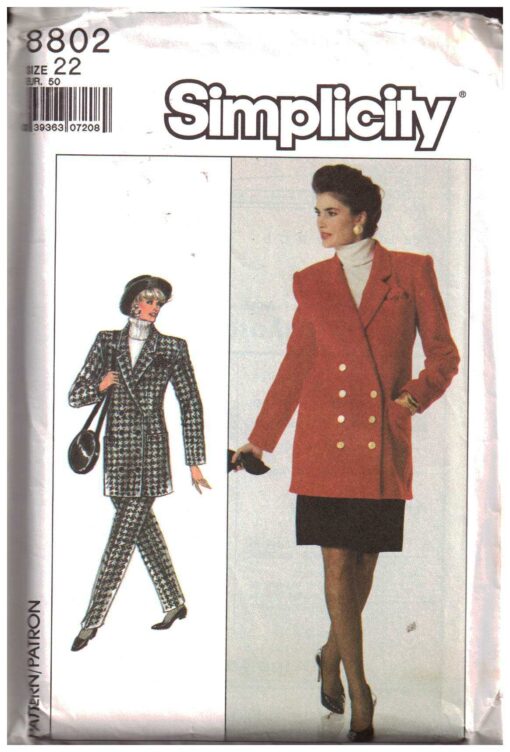 Simplicity 8802 Pants, Skirt, Jacket Size: 22 Uncut Sewing Pattern