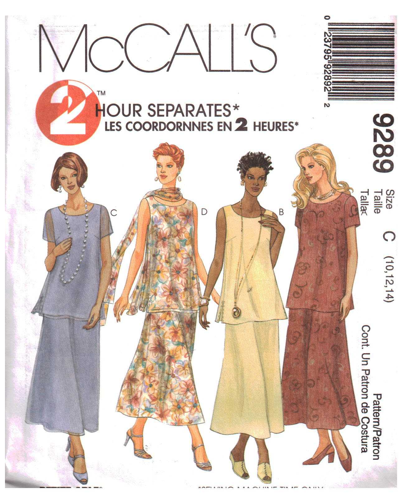 McCall's 9289 Tunic, Pull-on Bias Skirt, Scarf Size: C 10-12-14 or G 20 ...